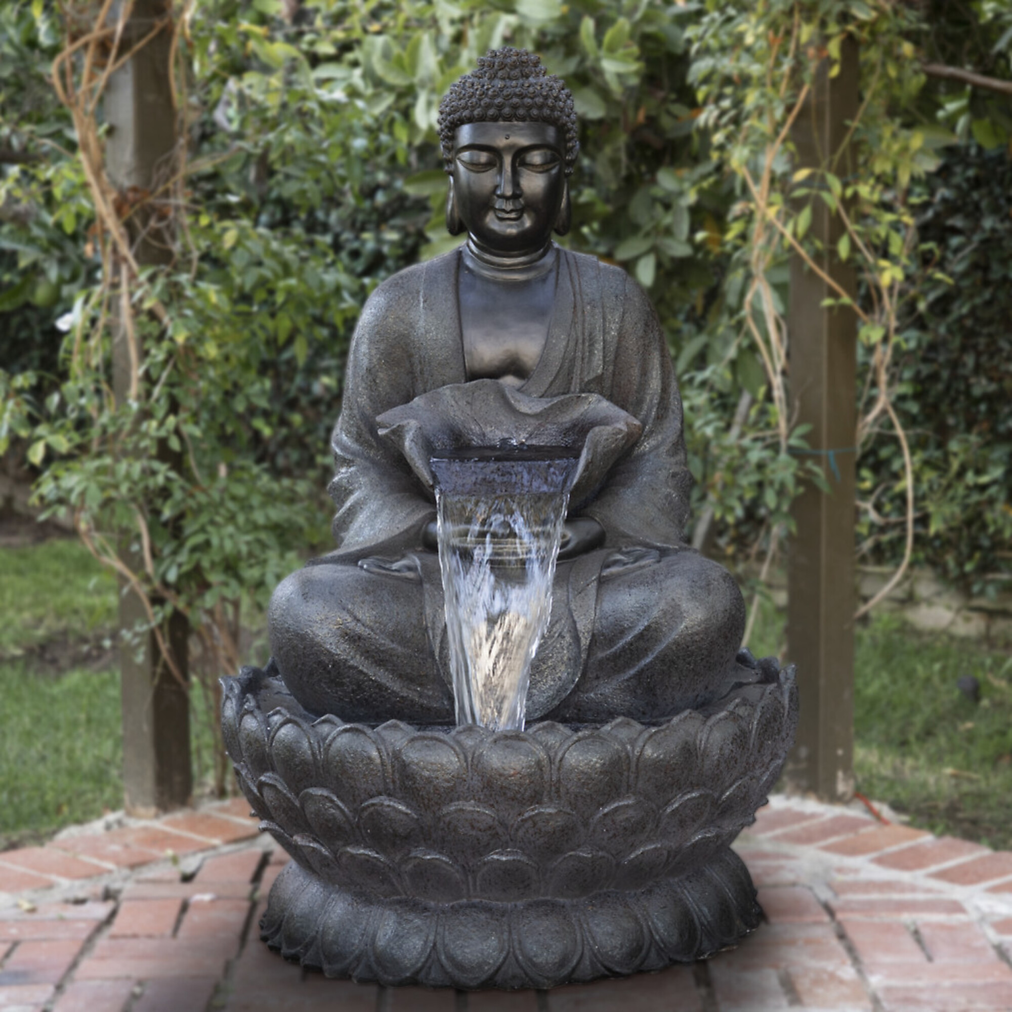 Alpine Corporation, Buddha Zen Fountain with LED Light, Volts 120 Power Cord Length 8 ft, Model# WIN1170